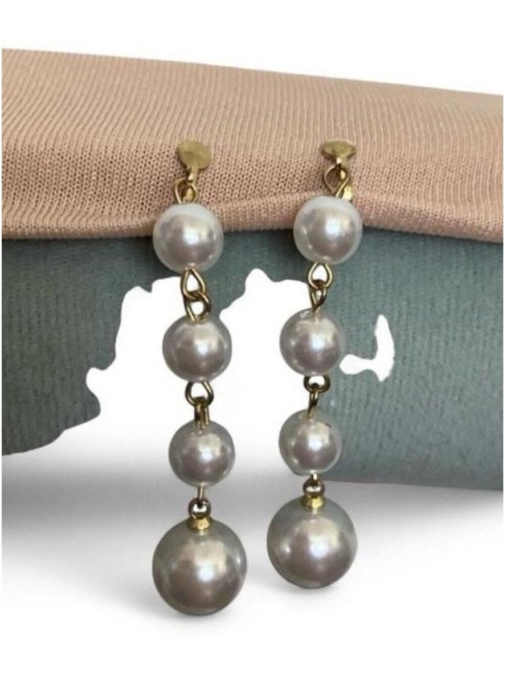 Pearl Drop Clip On Earrings Gold Tone Faux Pearl